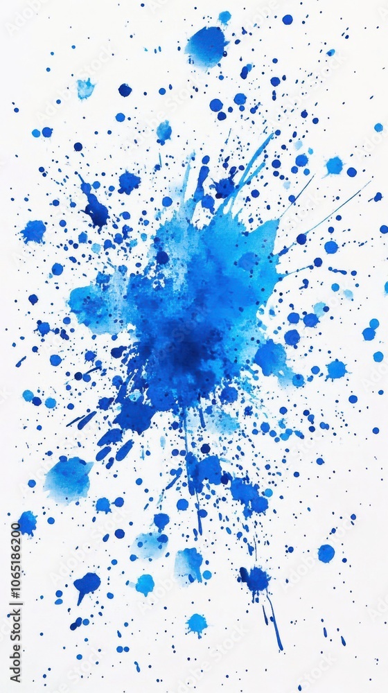Fototapeta premium An abstract blue watercolor background with splashes and drips, creating a dynamic and fluid visual effect.