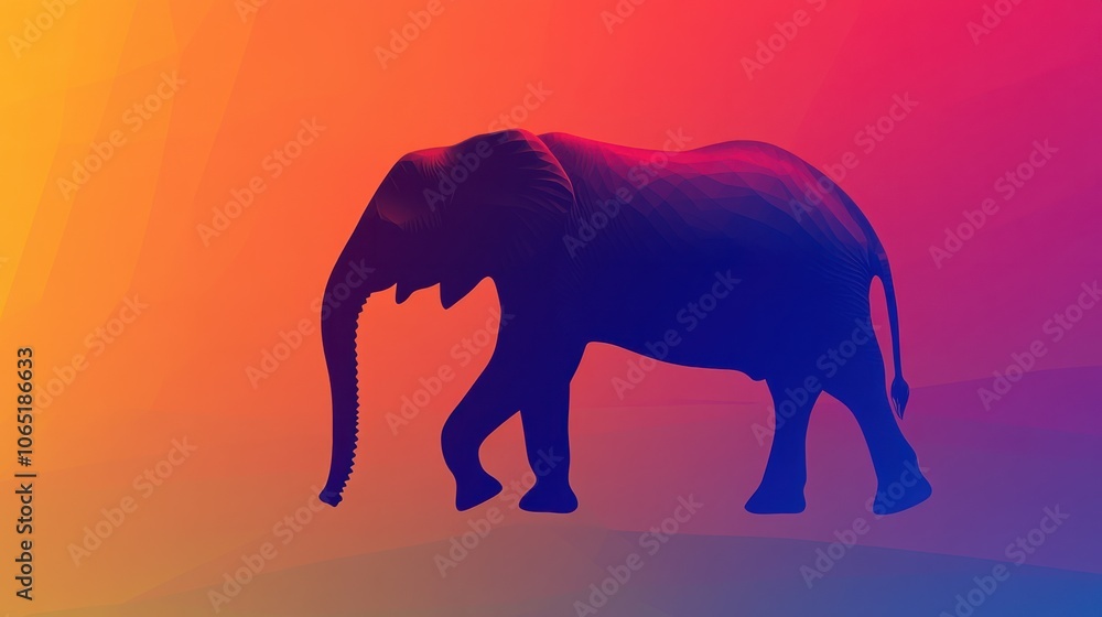 Fototapeta premium Abstract silhouette of an elephant against a sunset gradient, creating a warm and mystical background
