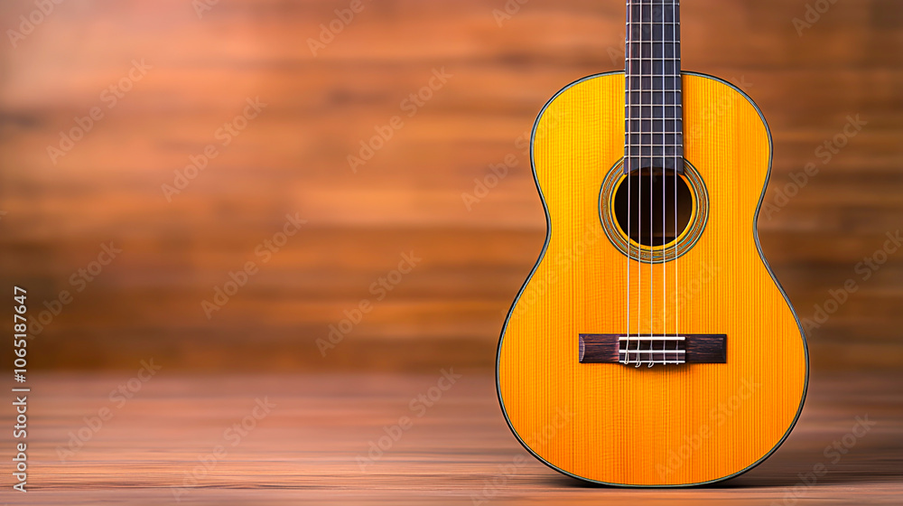 Obraz premium Elegant Acoustic Guitar on Wooden Background