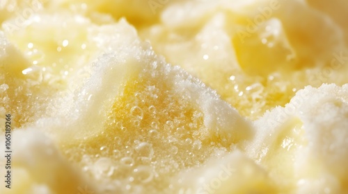 10. Close-up of a scoop of lemon sorbet, capturing the frosty, refreshing texture in fine detail