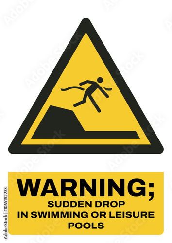 ISO warning safety signs tex variation_warning ; sudden drop in swimming or leisure pools_portrait size a4/a3/a2/a1	
