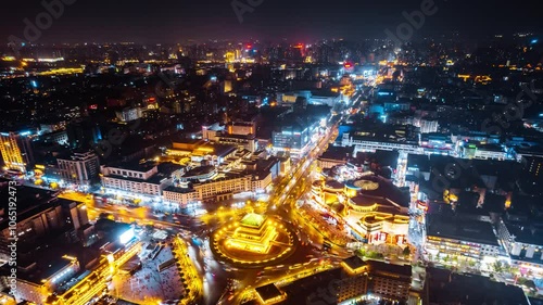 Wallpaper Mural Aerial Timelapse night view of the night scenery of the Bell Tower in Xi'an, Shaanxi, China Torontodigital.ca