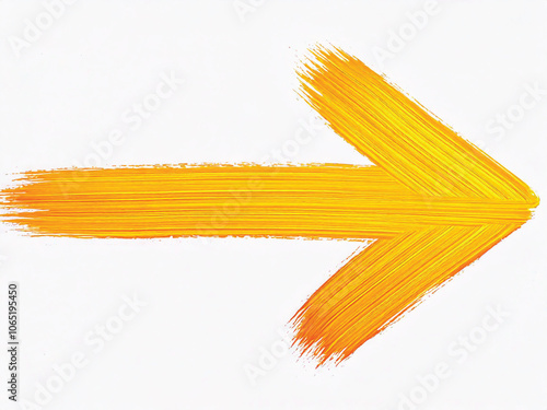 A vibrant yellow arrow painted with brush strokes pointing to the right. photo