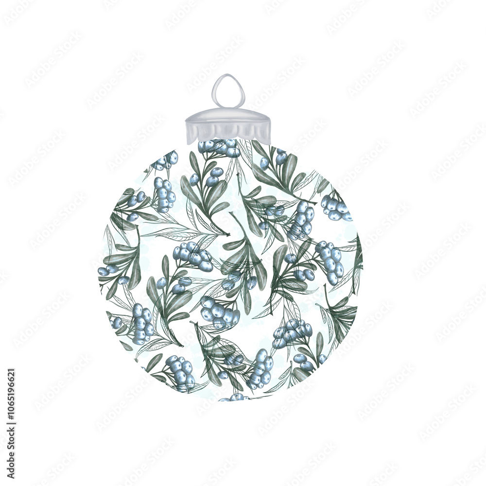 Fototapeta premium New Year's illustrations with elements of plants and berries