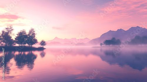 Wallpaper Mural serene mountain lake at dawn with mist and soft pink hues creating a calming wellness atmosphere Torontodigital.ca