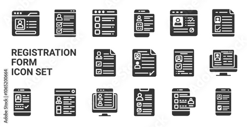 registration form glyph icon set, file edit enrollment