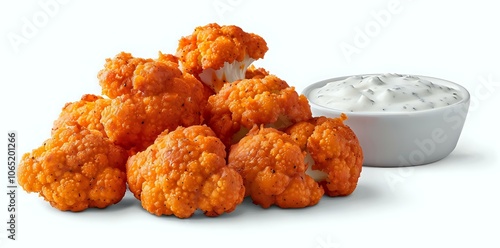 Crispy Buffalo Cauliflower Bites with Creamy Dip isolated on white background