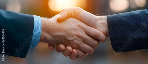Double exposure image of professional handshake between business partners with a cityscape of modern skyscrapers in the background