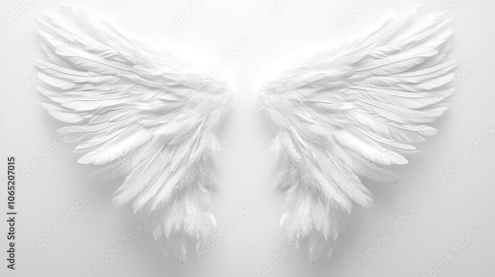 Obraz premium Pair of white wings with feather details, isolated, concept purity symbol