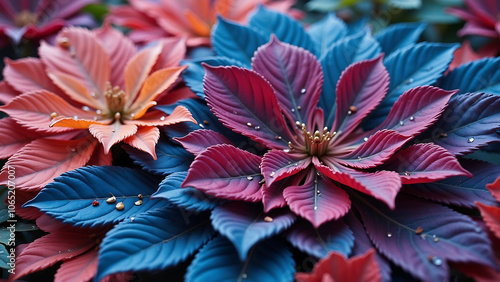 A close up of a flower arrangement with a blue and gold flower