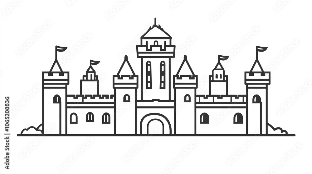 Fototapeta premium Outline of historical castle, isolated on white, main keyword landmark icon