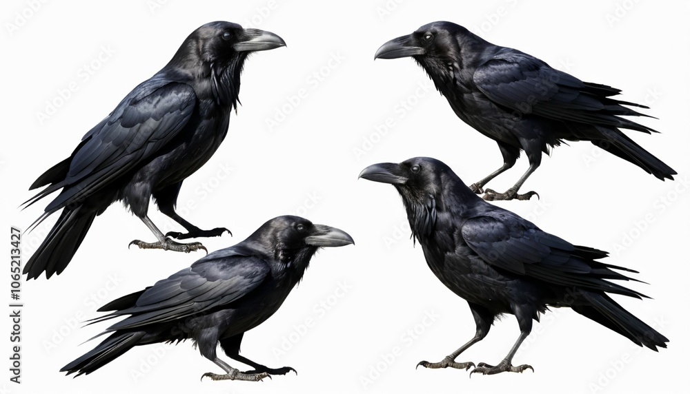 Obraz premium Set of Raven side view full body isolate on white background PNG