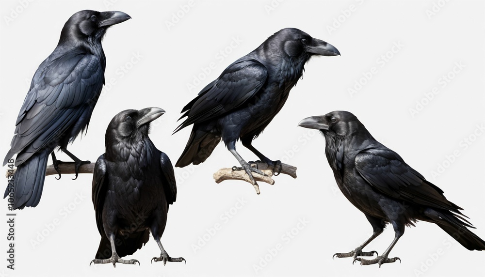 Set of Raven side view full body isolate on white background PNG Set of Raven side view full body isolate on white background PNG