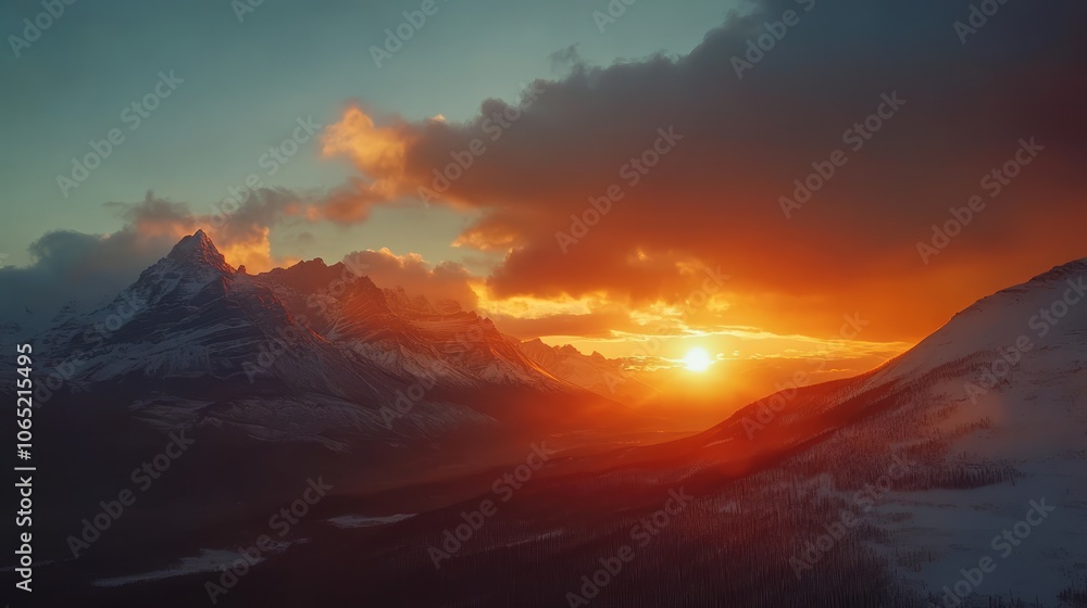 Fototapeta premium Majestic Sunrise Over Snowy Mountains