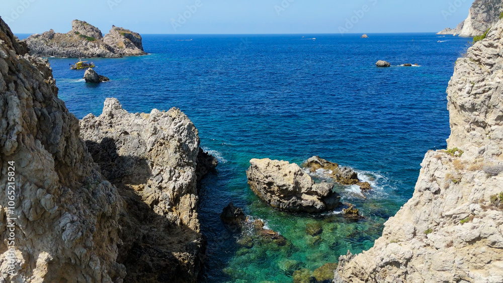 Fototapeta premium Paleokastritsa Monastery, Kerkyra, Greece. Aerial drone view.