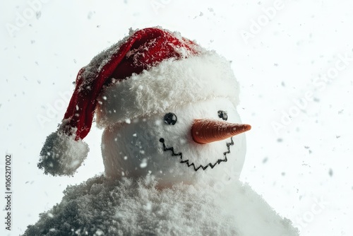 Snowman with Santa Hat on a Winter Background photo