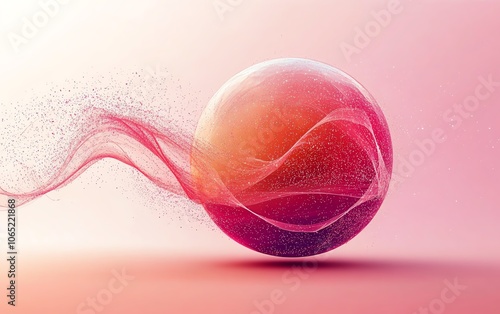 Red and pink spherical design, orbiting lines representing cosmic motion, minimalistic approach, abstract modern art concept, smooth gradients against a clean background photo