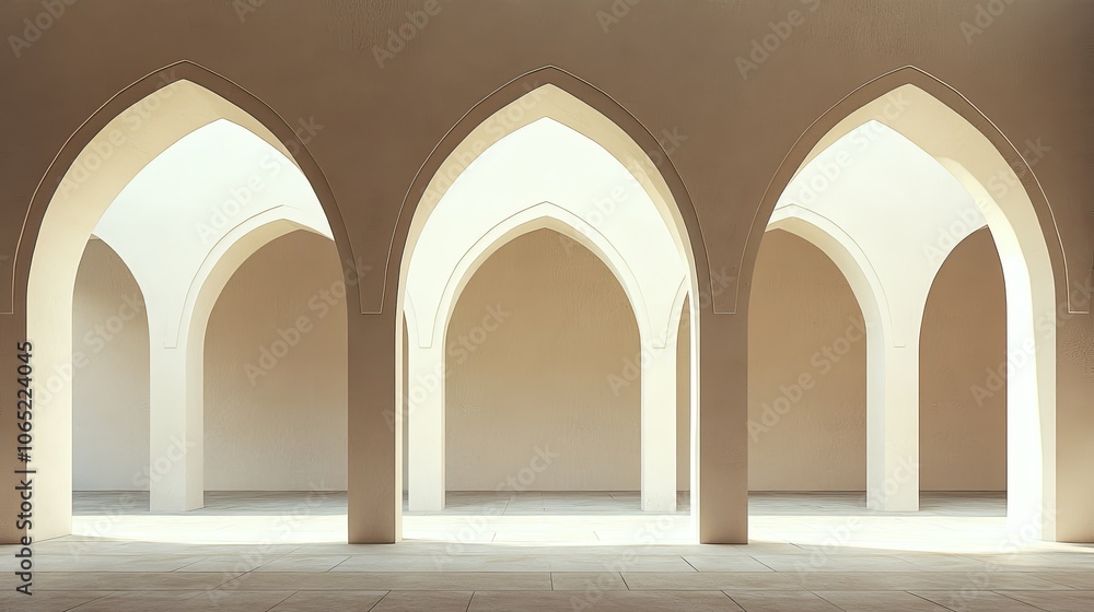 Fototapeta premium Traditional Emirati courtyard architecture with arches, open space for copy