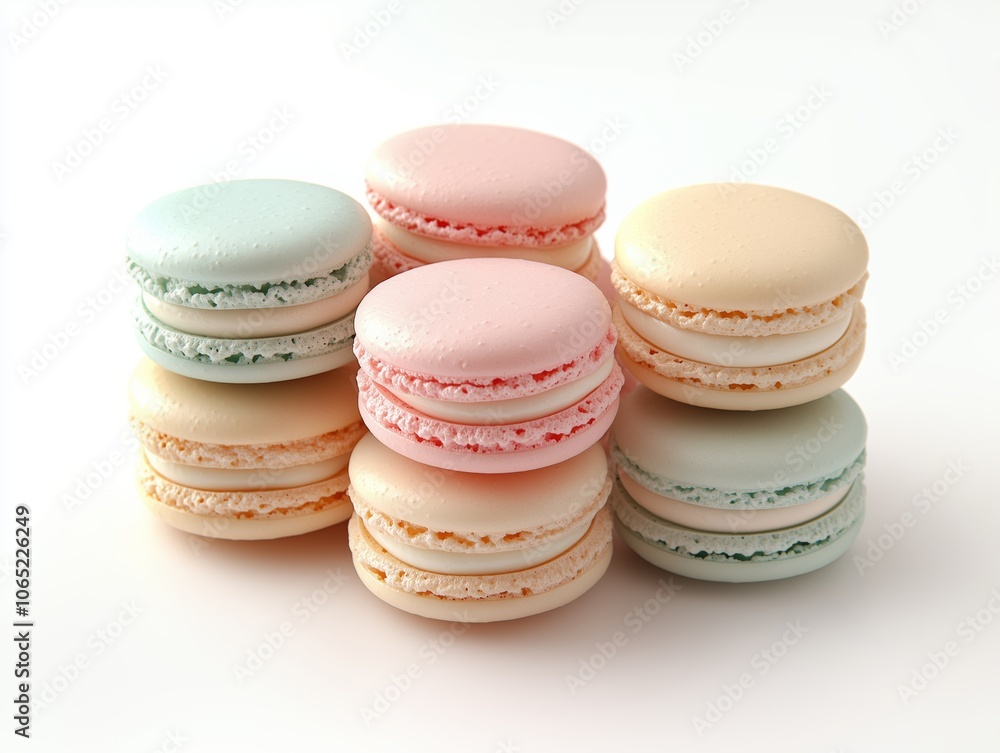 Fototapeta premium Pastel-Colored Macarons on White Background