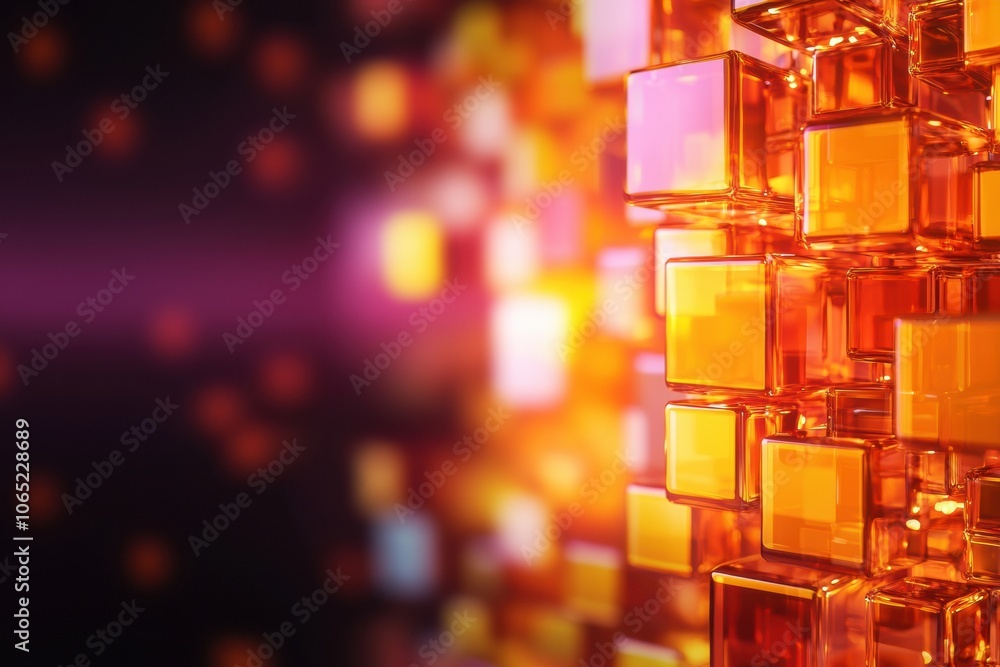 Explore the depths of abstract art with floating cubes and layered squares in a modern glassy background Explore the depths of abstract art with floating cubes and layered squares in a modern glassy background