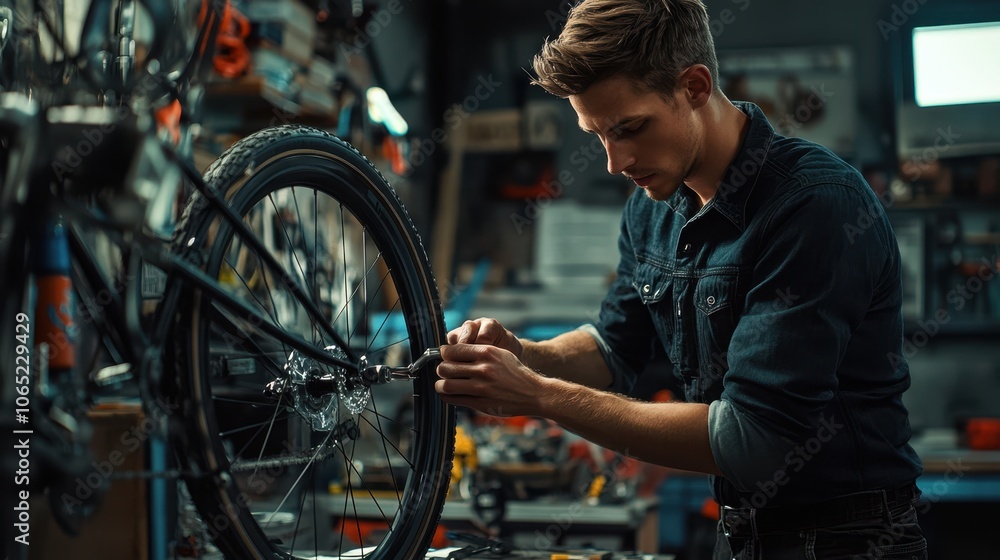 Obraz premium The Bicycle Repair in Workshop