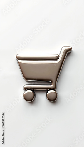 Glossy shopping cart symbol on white background