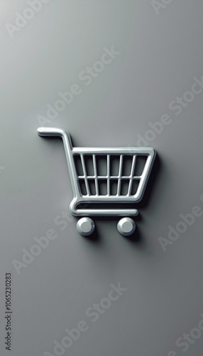 Metallic shopping cart icon on gray background
