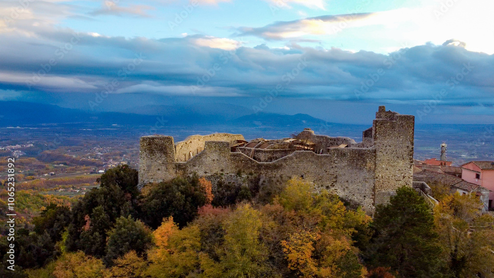 Fototapeta premium Castel S.Pietro Romano, Lazio, Italy. Aerial drone view.