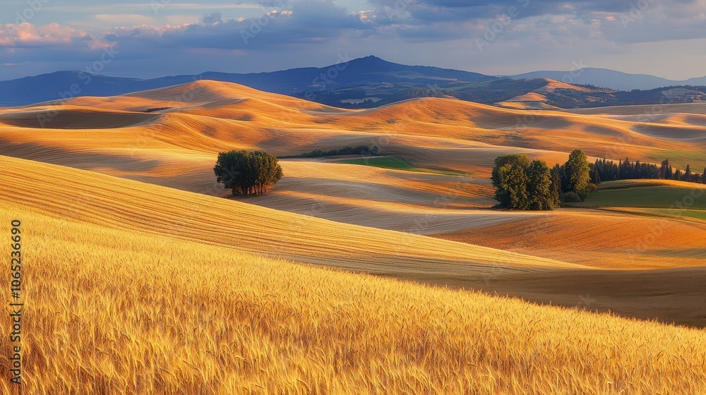 Obraz premium Wide landscape with golden wheat fields