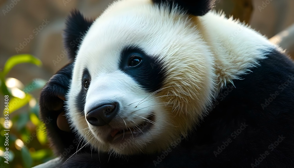 Fototapeta premium Beautiful giant panda with gentle expression and soft fur reflecting its peaceful demeanor