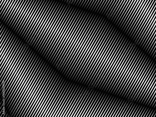 Abstract art geometric black background with abstract white stripes. Black and white optical illusion with waves and transitions.