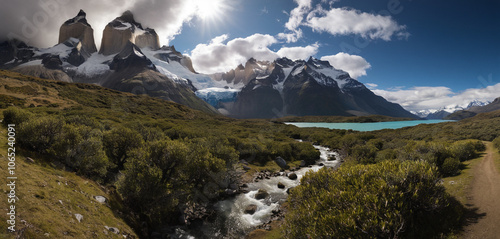 Chile’s Torres del Paine A Patagonian Wonder of Snow-Capped Mountains. photo