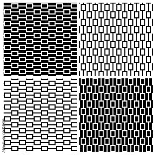 Abstract geometric seamless black white vector stripe pattern with rectangles