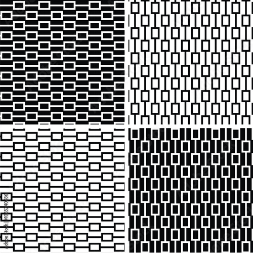 Abstract geometric seamless black white vector stripe pattern with rectangles