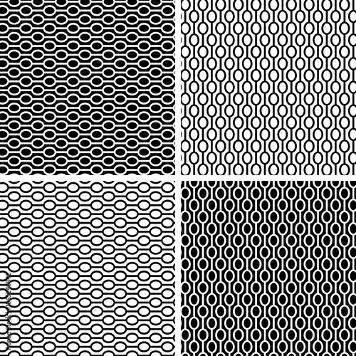 Abstract geometric seamless black white vector stripe pattern with ovals