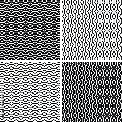 Abstract geometric seamless black white vector stripe pattern with diamonds