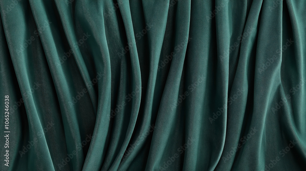 Obraz premium Close-up of elegant, dark green draped fabric with soft flowing folds and smooth texture.