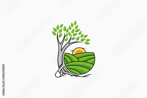 Vector illustration design of rubber trees and green plantations