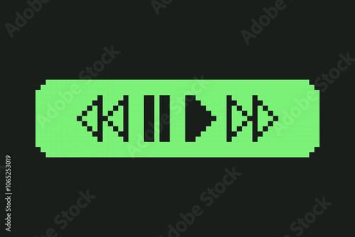 Pixel Art Music Player Controls Bar Retro.