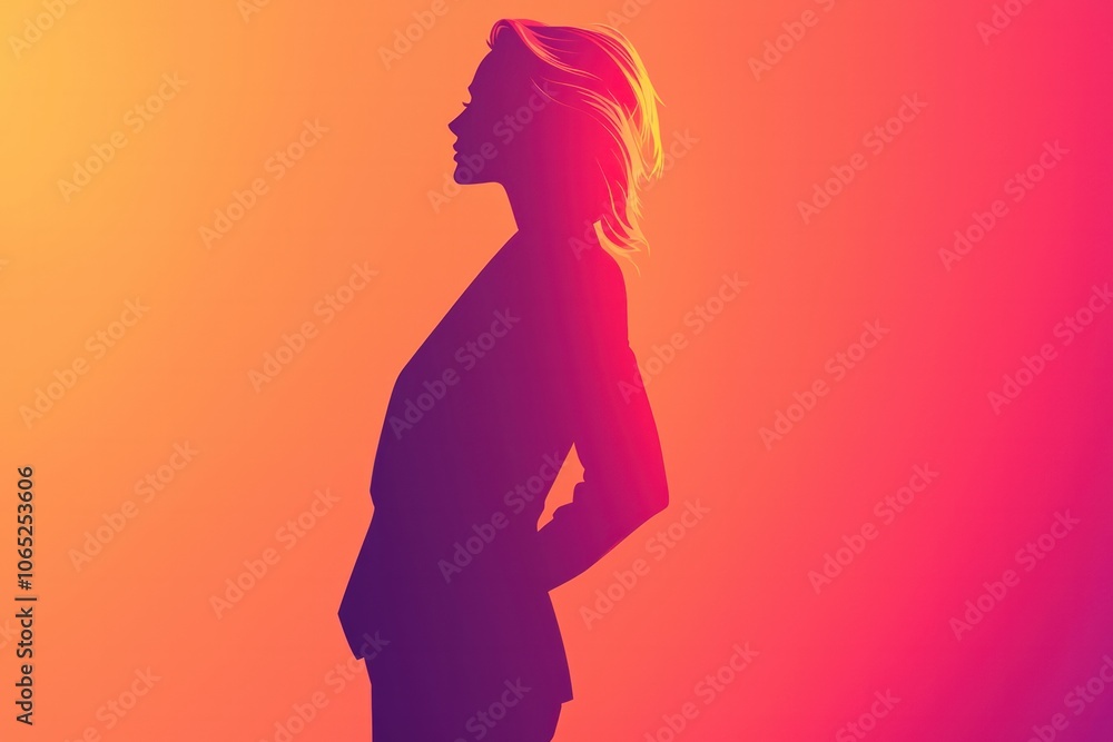 Captivating Silhouette of a Woman Against a Vibrant Background Captivating Silhouette of a Woman Against a Vibrant Background