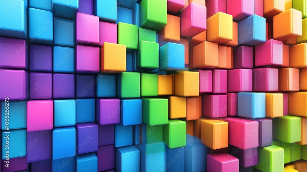 Obraz premium Abstract Background of Colorful 3D Cubes, Bright and Vibrant Design with Dynamic Perspective
