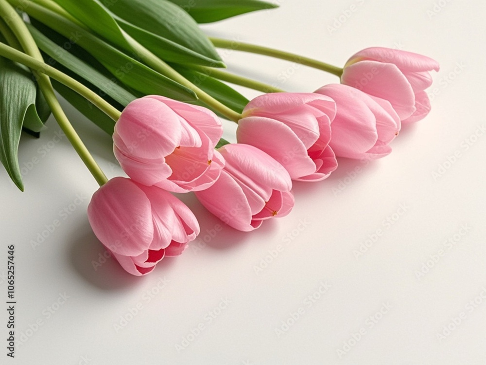 Fresh pink tulip flowers bouquet isolated on white background with copy space