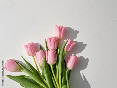 Fresh pink tulip flowers bouquet isolated on white background with copy space