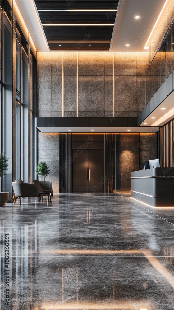 Obraz premium This polished business center features a modern entrance designed for networking and collaboration