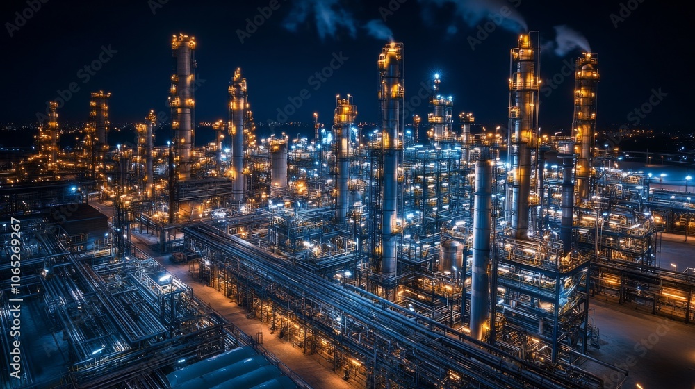 Fototapeta premium Illuminated Industrial Complex at Night