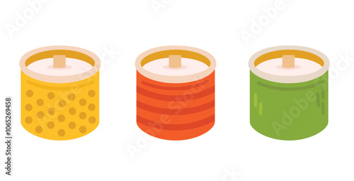 Various Candles. Different color and sizes. Decorative wax candles for relax and spa. Hand drawn Vector set