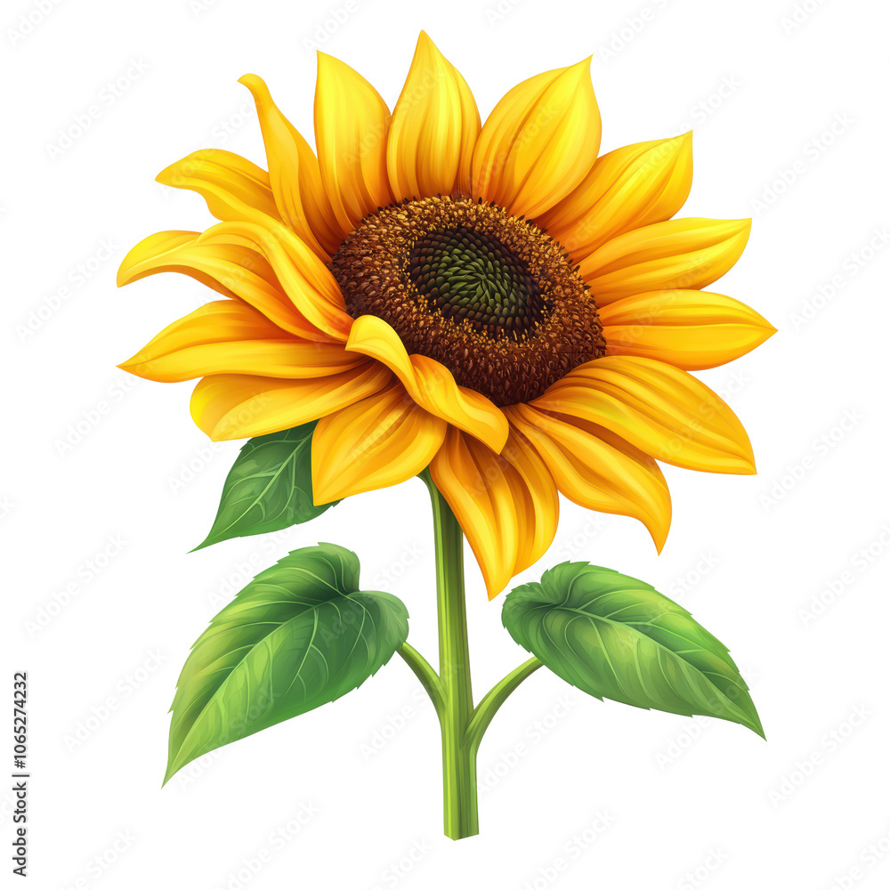 Fototapeta premium Vibrant Sunflower: Nature?s Golden Beauty on a white background.