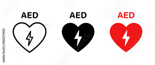 AED symbol. Defibrillator icon. Shock device. Vector icons