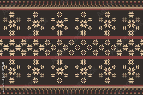 Geometric and cross stitch traditional ethnic pattern.floral pixel art embroidery. Elegance background abstract Aztec seamless pattern for fabric,cloth,dress,carpet,curtain,sarong,batik,wallpaper.