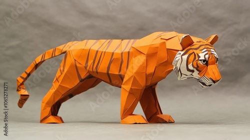 Low Poly Orange Tiger Sculpture photo